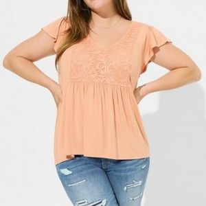 Torrid plus lace v neck knit top, 3XL, peach orange